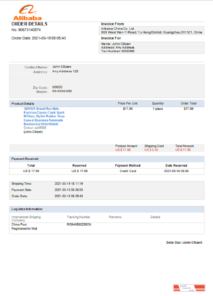 USA Alibaba invoice PSD template